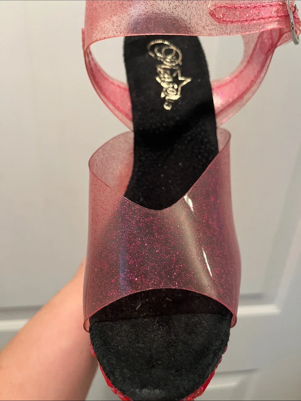 Sexy Pleaser Pink Glitter Platform Heels with Ankle Strap👠👠